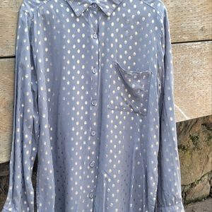 NWOT Anthropologie Monarc long sleeve button down shirt in gray with gold